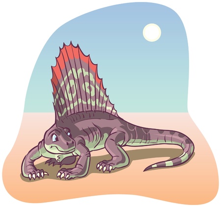 A Dimetrodon Dinosaur under a desert sun rendered in a cartoon style  All colors are in-gamut RGB  Background is on a separate layer のイラスト素材