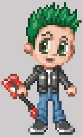 A punk rocker boy illustrated in an anime or manga style, rendered as pixel art  in vector art blocks  のイラスト素材