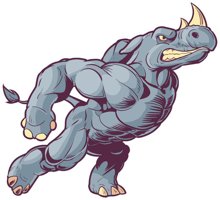 Vector Cartoon Clip Art Illustration of an Anthropomorphic Mascot
Rhino Charging to the Rightのイラスト素材