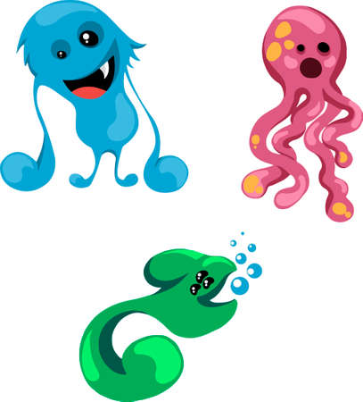 bright funny cute monsters for your design on white backgroundのイラスト素材