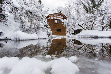 Japanese village Shirakawago at winter, landmark of Japanのeditorial素材