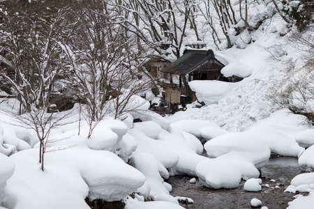 A cottage covered with snow ,minakami, japanのeditorial素材
