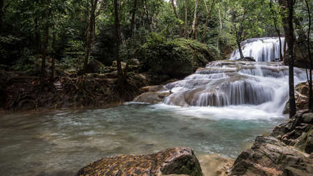 beautiful waterfall in deep forestの写真素材