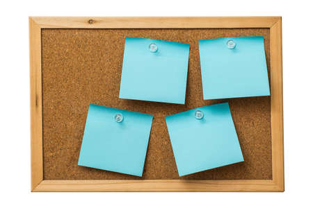 blue sticky notes on cork  boardの写真素材