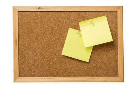 yellow sticky notes on cork  boardの写真素材