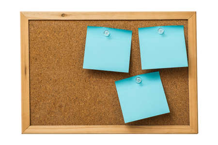 blue sticky notes on cork  boardの写真素材
