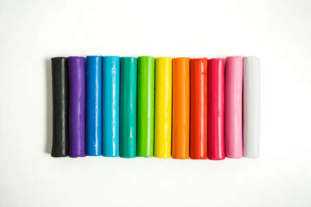 clay of different colors with white backgroundの写真素材