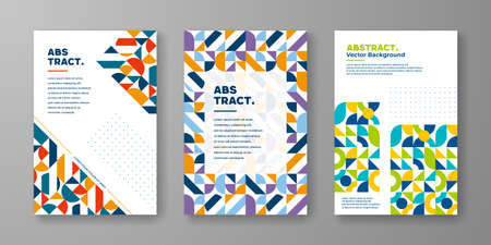 Geometric cover design collection. Vintage, retro geometric cover design with abstract shape composition.のイラスト素材