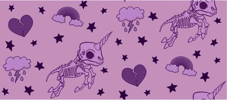 Pink Skeleton Unicorn Patternの写真素材