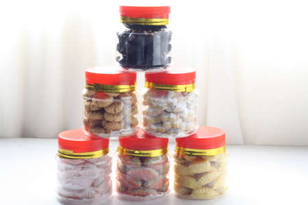 Assorted cookies inside jarの写真素材