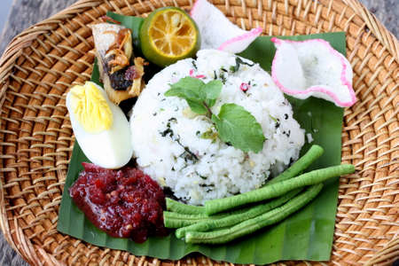 Nasi Ulam - Malay traditional cuisine, rice with herbsの写真素材