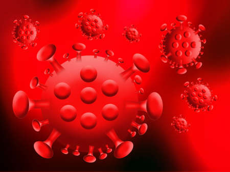 Illustrations concept coronavirus COVID-19. in red bright color.の写真素材