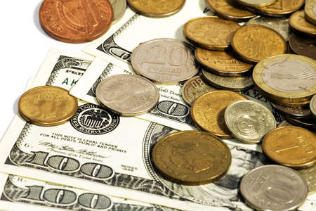 different change and dollars background or textureの写真素材