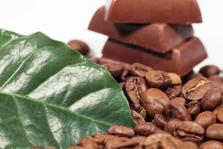 Chocolate-Coffee background: Close-up of a beansの写真素材