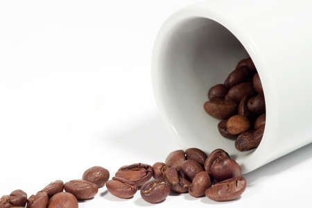 Coffee background: Close-up of a beans, cupの写真素材