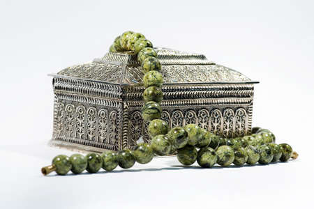 Retro silver jewelry box on the white backgroundの写真素材