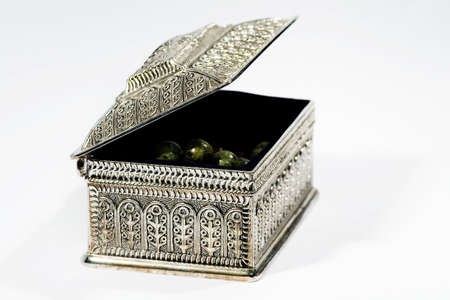Retro silver jewelry box on the white backgroundの写真素材