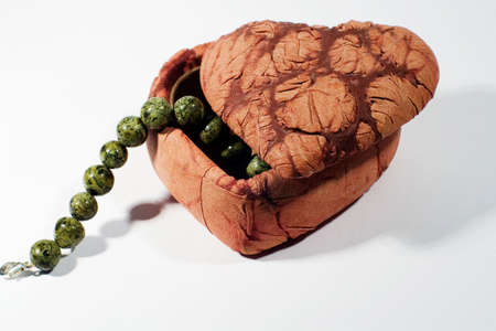 jewelry box by leather. jewelry box look like heartの写真素材