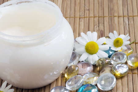 Chamomile and face cream - natural body-careの写真素材