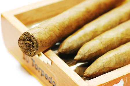 cigars are in a box. Cigars close up.