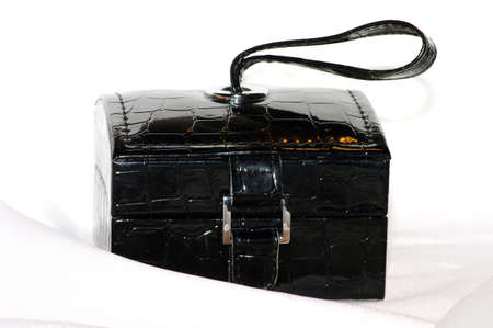 Retro chest by leather colour of black on the white background