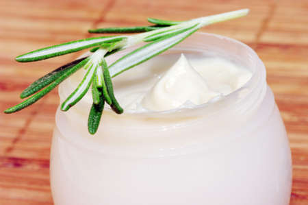 cream with leaf of lavenderの写真素材