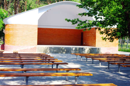 open theater wood seats. Outdoor theater.の写真素材