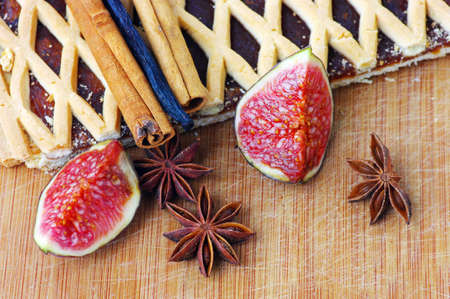 cake with slice of fig and spices の写真素材