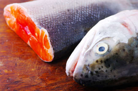 Trout head on the plat of wood.
の写真素材