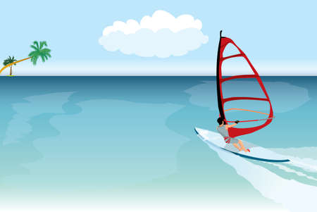  windsurfer in to tropical seaのイラスト素材