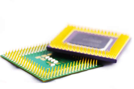 Stack of computer processors isolated on a white background の写真素材