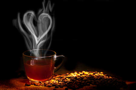 coffee beans with white cup の写真素材