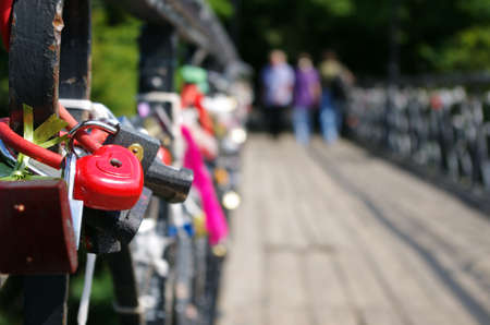 Love padlocks on the bridgeの写真素材