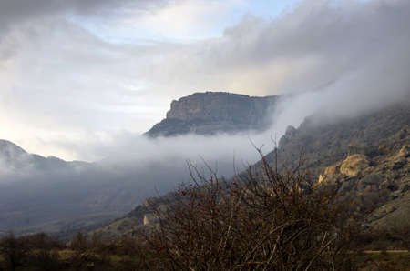 Oddly shaped rocks of mount Southern Demerdji in Crimea の写真素材