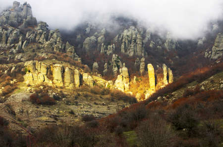 Oddly shaped rocks of mount Southern Demerdji in Crimea の写真素材