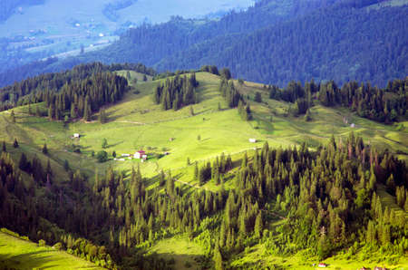 panoramic view of village - Carpathiam mountainsの写真素材