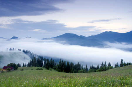 evening mountain plateau landscape (Carpathian, Ukraine) の写真素材