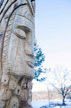 Wooden statue of the Slavic idol.  Ukraine.の写真素材