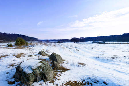Snow Covered Meadow in a winterの写真素材