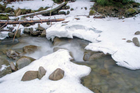 Flowing water of Carpathian mountain streamの写真素材