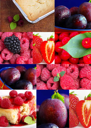 colorful fruit collage with cakeの写真素材