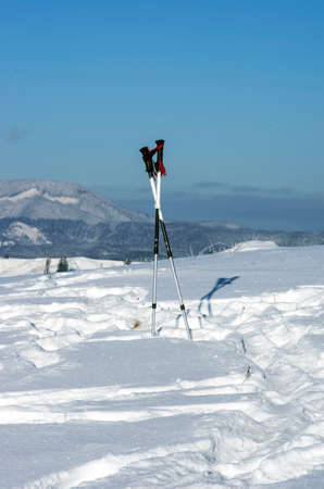 Winter snowy mount and blue skyの写真素材