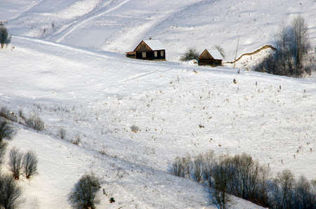 Sunrise in winter mountains . Sunrise in Carpathian Mountains, Ukraineの写真素材