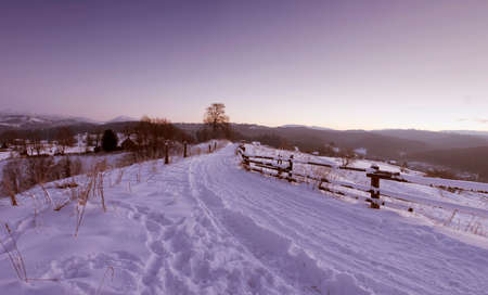 Sunrise in winter mountains . Sunrise in Carpathian Mountains, Ukraineの写真素材