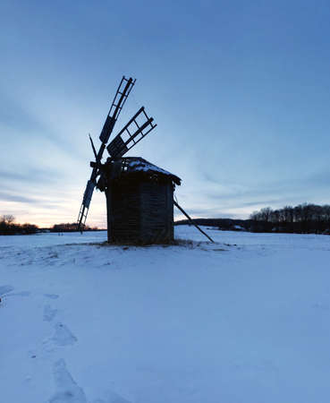 Old wooden windmills at Pirogovo ethnographic museum, near Kiev, Ukraineのeditorial素材