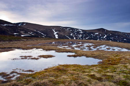 Beauty of Northern nature. Mountain river in spring landscapeの写真素材