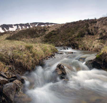 Beauty of Northern nature. Mountain river in spring landscapeの写真素材