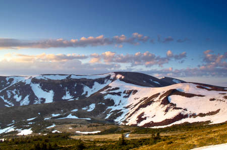 evening mountain plateau landscape (Carpathian, Ukraine)の写真素材