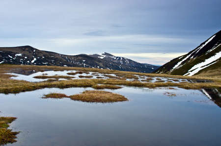 Beauty of Northern nature. Mountain river in spring landscapeの写真素材