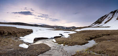 Beauty of Northern nature. Mountain river in spring landscapeの写真素材